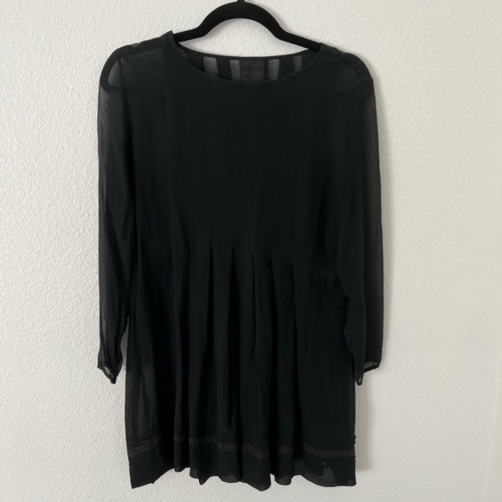 Vintage 90s Anna Sui Black Sheer Babydoll‎ Dress with Lace Trim